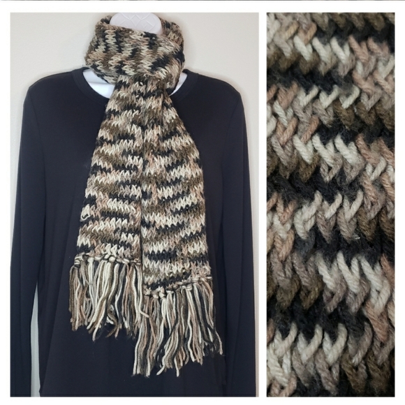 Neutral Earth Colors Handcrafted Crochet Scarf with Fringe Edges - Picture 10 of 10
